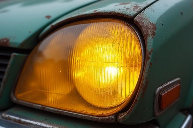 Faro di un'auto ingiallito e opacizzato